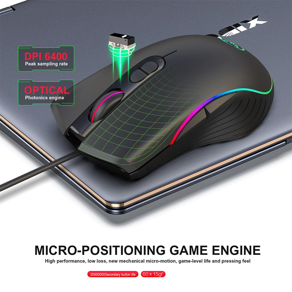 HXSJ A867 Wired Gaming Mouse DPI6400 Optical Mice RGB Backlit Office Mouse 7 Buttons Ergonomic Design