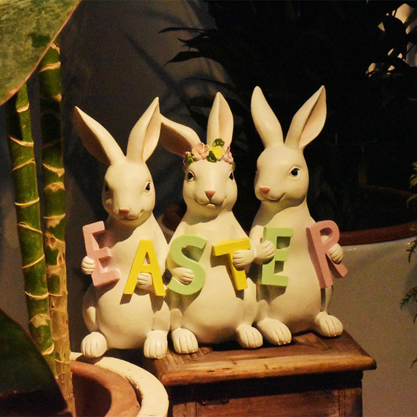 Rabbit Statues Photo Props Crafts for Pastoral Patio Decoration