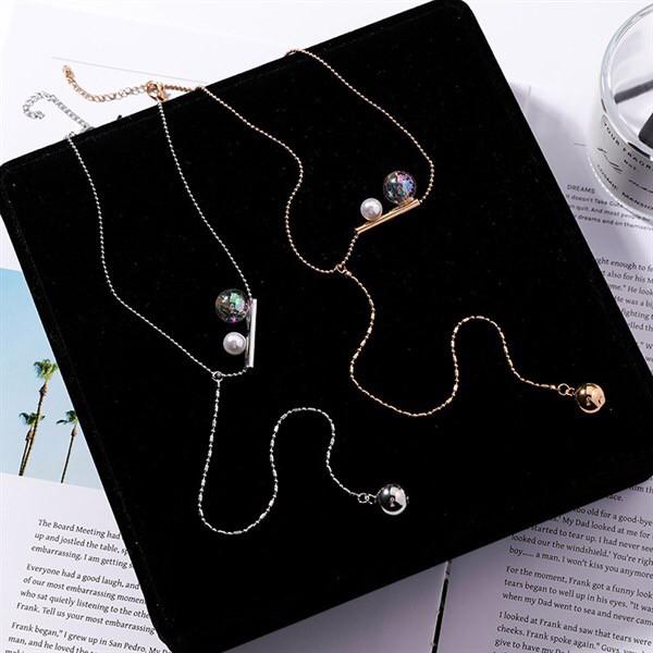 Vòng cổ thời trang Korea Style - dây mảnh kim loại bi trong hạt bẹt - Màu silver