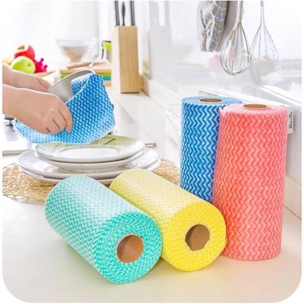Cuộn 50 Khăn Lau Đa Năng Homeeasy Bằng Vải Không Dệt Nhiều Màu Sắc, Dễ Dàng Chùi Rửa Vệ Sinh Vết Bẩn
