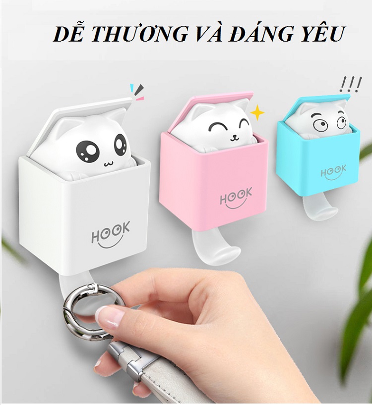 Móc dán treo tường hình mèo con lười biếng M-C001 siêu chắc, tiện dụng