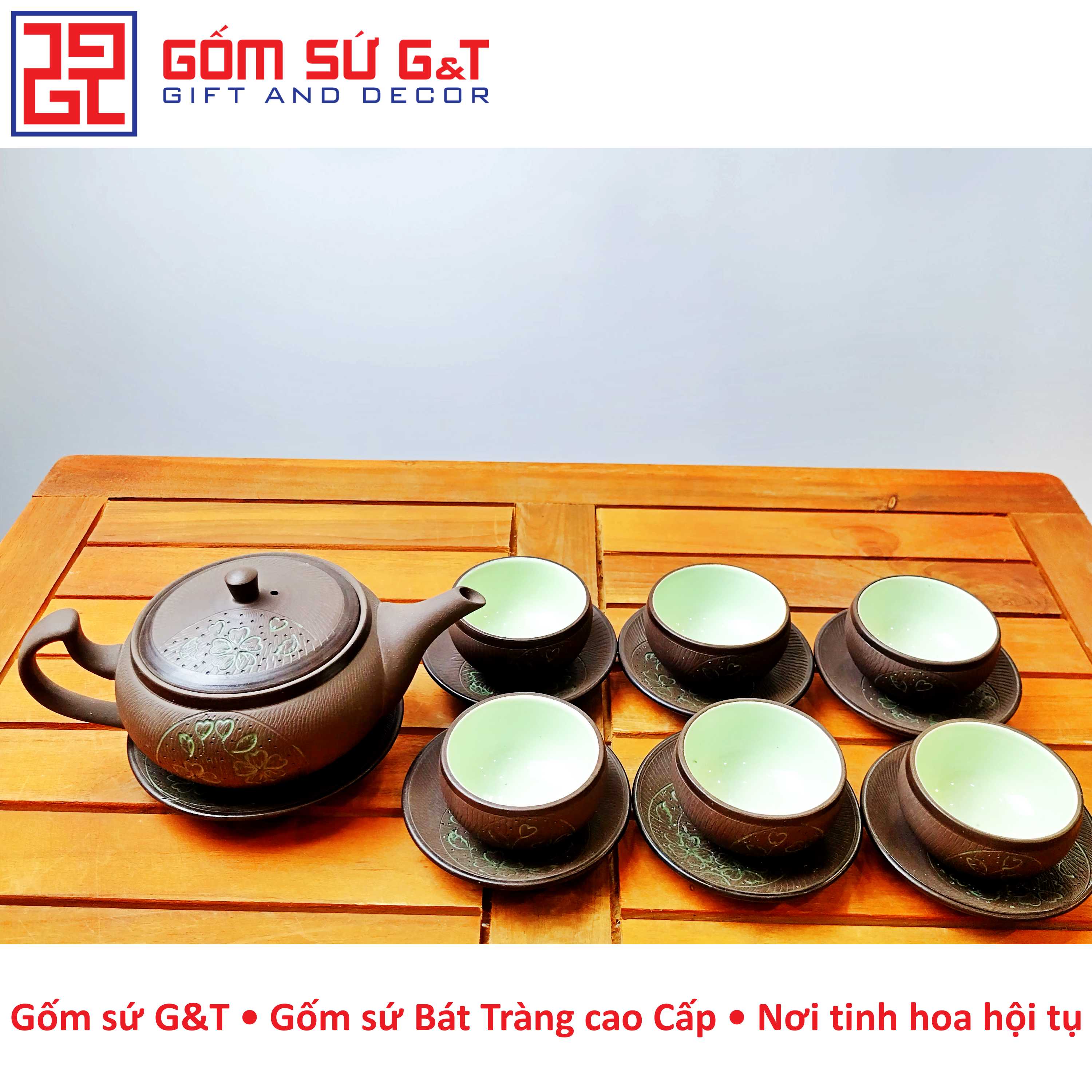 Bộ trà trăng xanh Gốm Sứ G&T