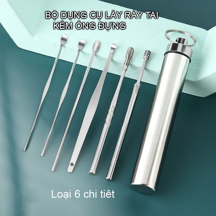 Bộ dụng cụ lấy ráy tai có ống đựng tiện dụng bằng hợp kim, loại 6-7 chi tiết tùy chọn