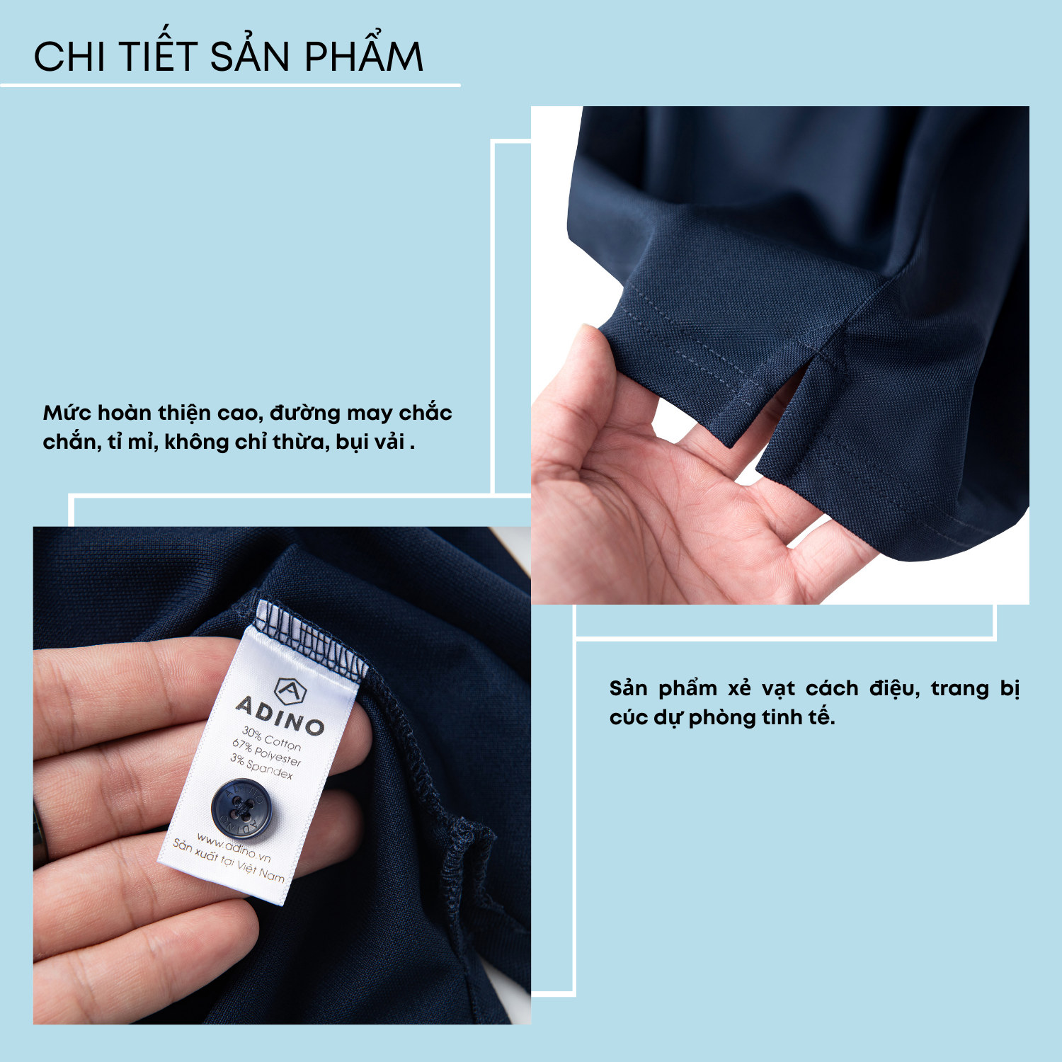 Áo thun có cổ nam màu xanh đen phối viền ADINO vải polyester cotton mềm mịn dáng slimfit công sở trẻ trung AP95