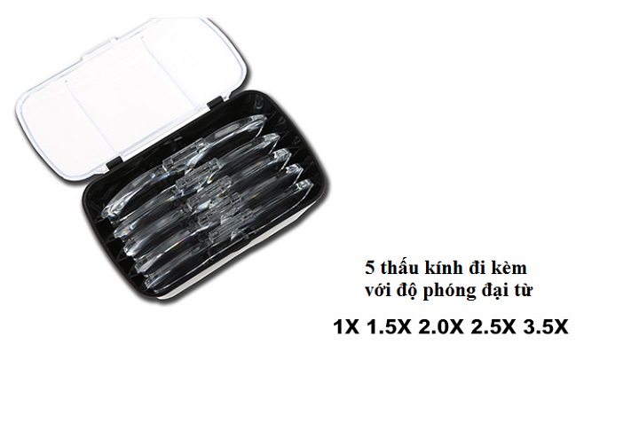 Kính lúp đeo trán cao cấp 1X-3,5X có đèn hỗ trợ trong việc sửa chữa điện tử, đọc sách báo, soi mẫu vật -G  ( Với 5 mắt kính phóng đại - Tặng kèm 03 nút kẹp đa năng cao su giữ dây điện cố định ngẫu nhiên )