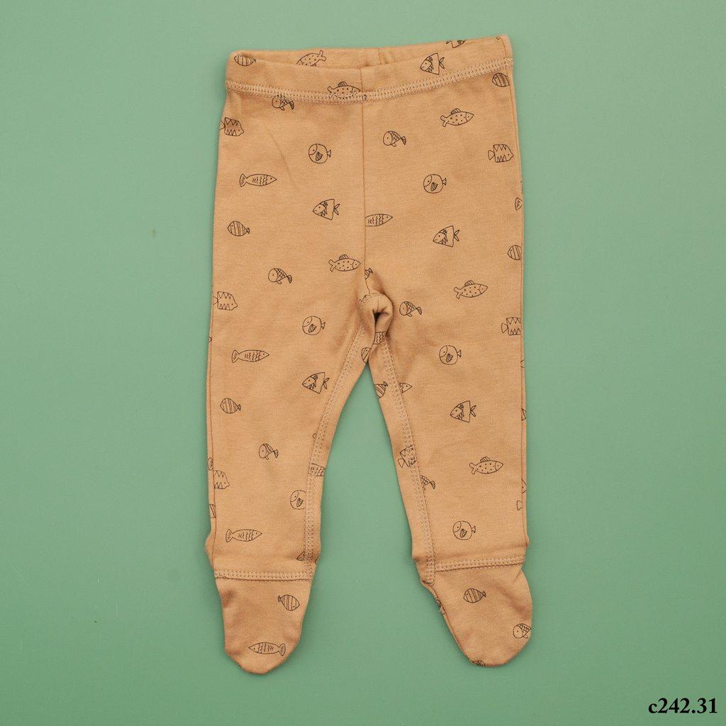 Quần dài cotton liền bàn màu vàng mù tạt họa tiết cá cho bé