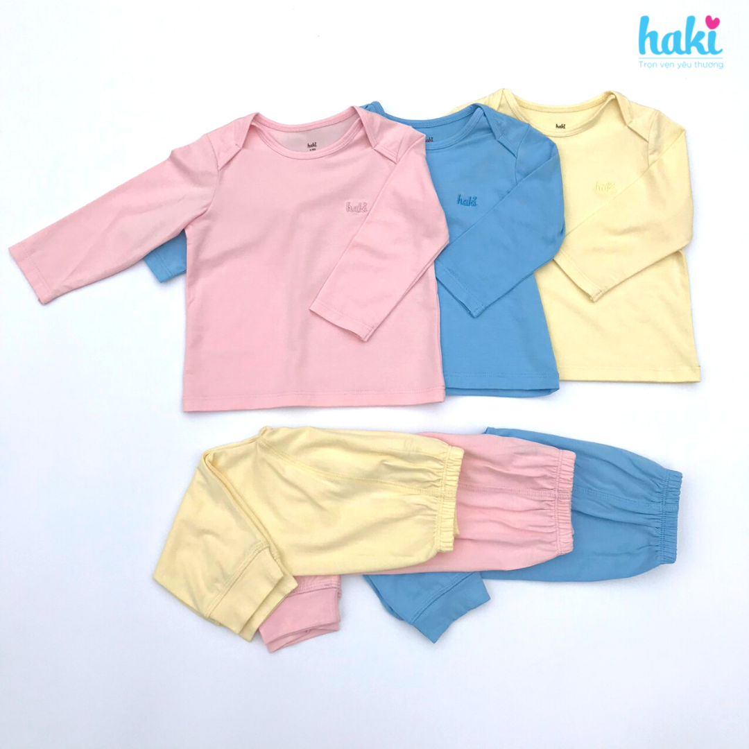 Bộ quần áo sơ sinh cho bé vải bamboo + cotton mềm mịn cao cấp - đồ sơ sinh cho bé (6kg - 12kg) - bộ dài tay cho bé - thiết kế vai chồm Haki BB013