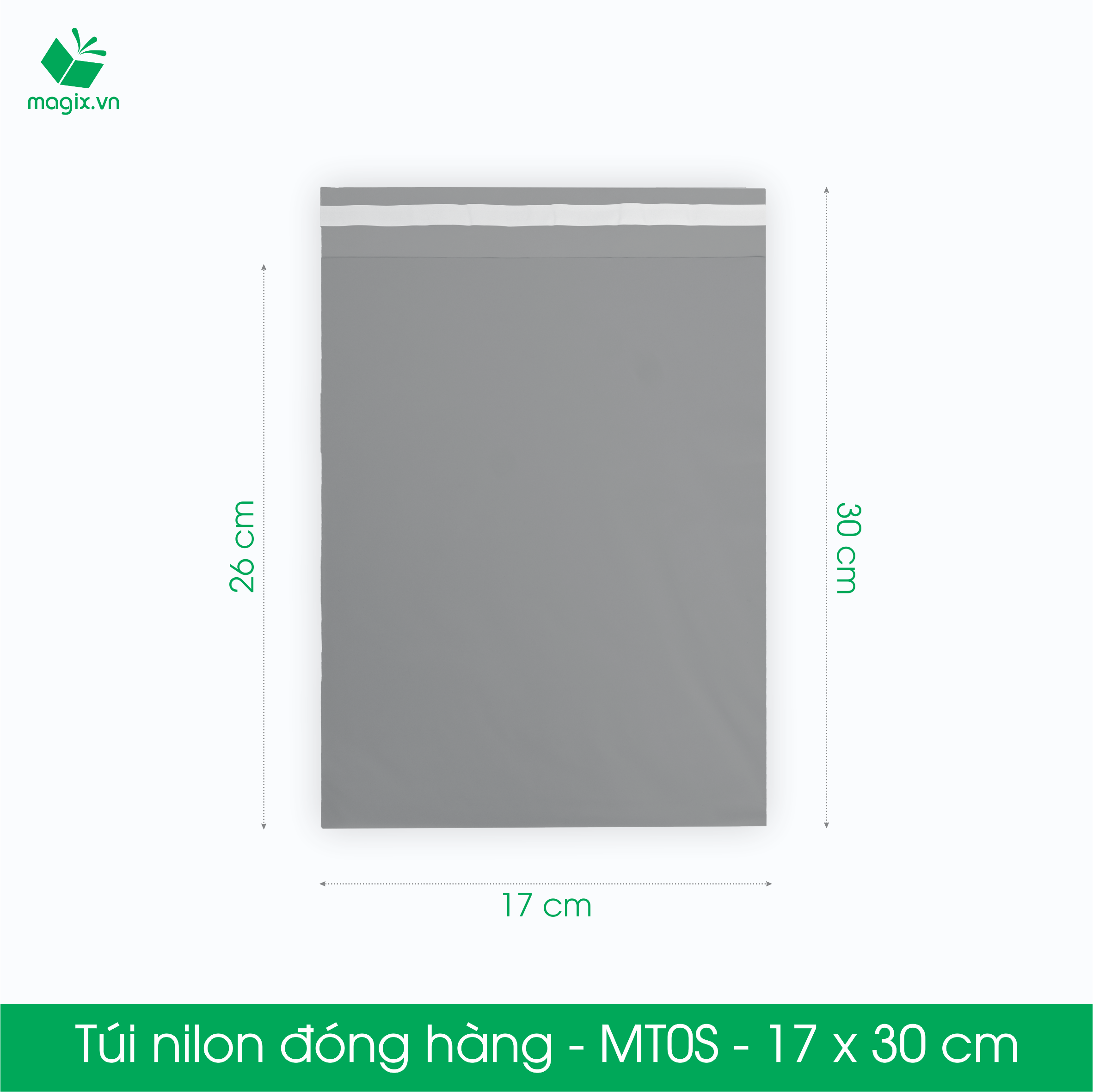 MT0S - 17x30 cm - Túi nilon gói hàng - 100 túi niêm phong đóng hàng màu xám