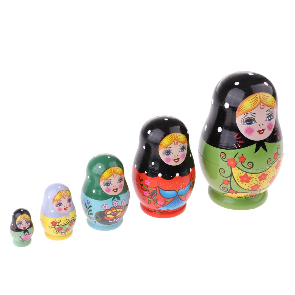 5PCS Painted Girl Wooden Russian Nesting Dolls Babushka Matryoshka Toy Craft