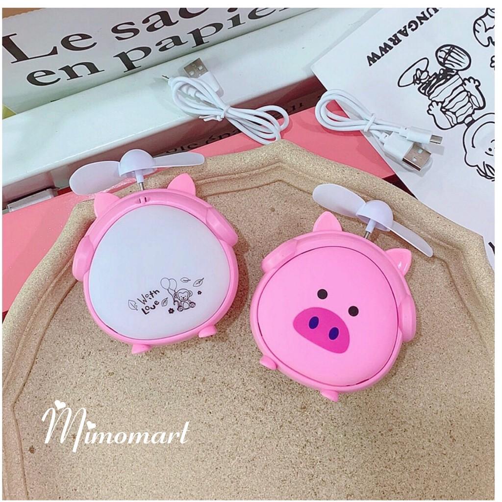 Quạt cầm tay tích điện heo hồng siêu cute quạt mini cầm tay