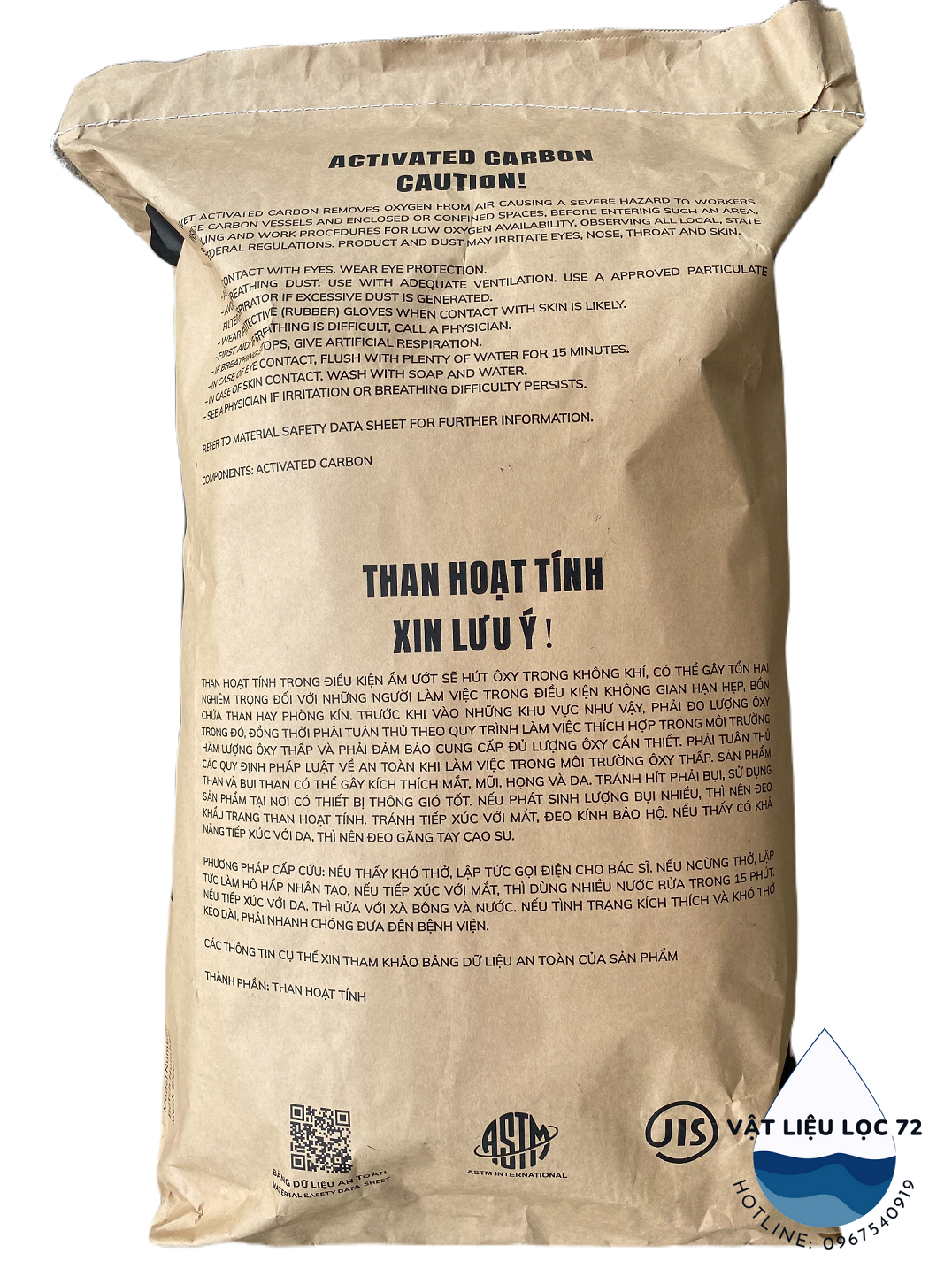 Bao 25kg Than hoạt tính lọc nước, Thương hiệu Vina Sorb sản xuất 100% từ gáo dừa tại Việt Nam, Model Vina Sorb KOAL PLUS