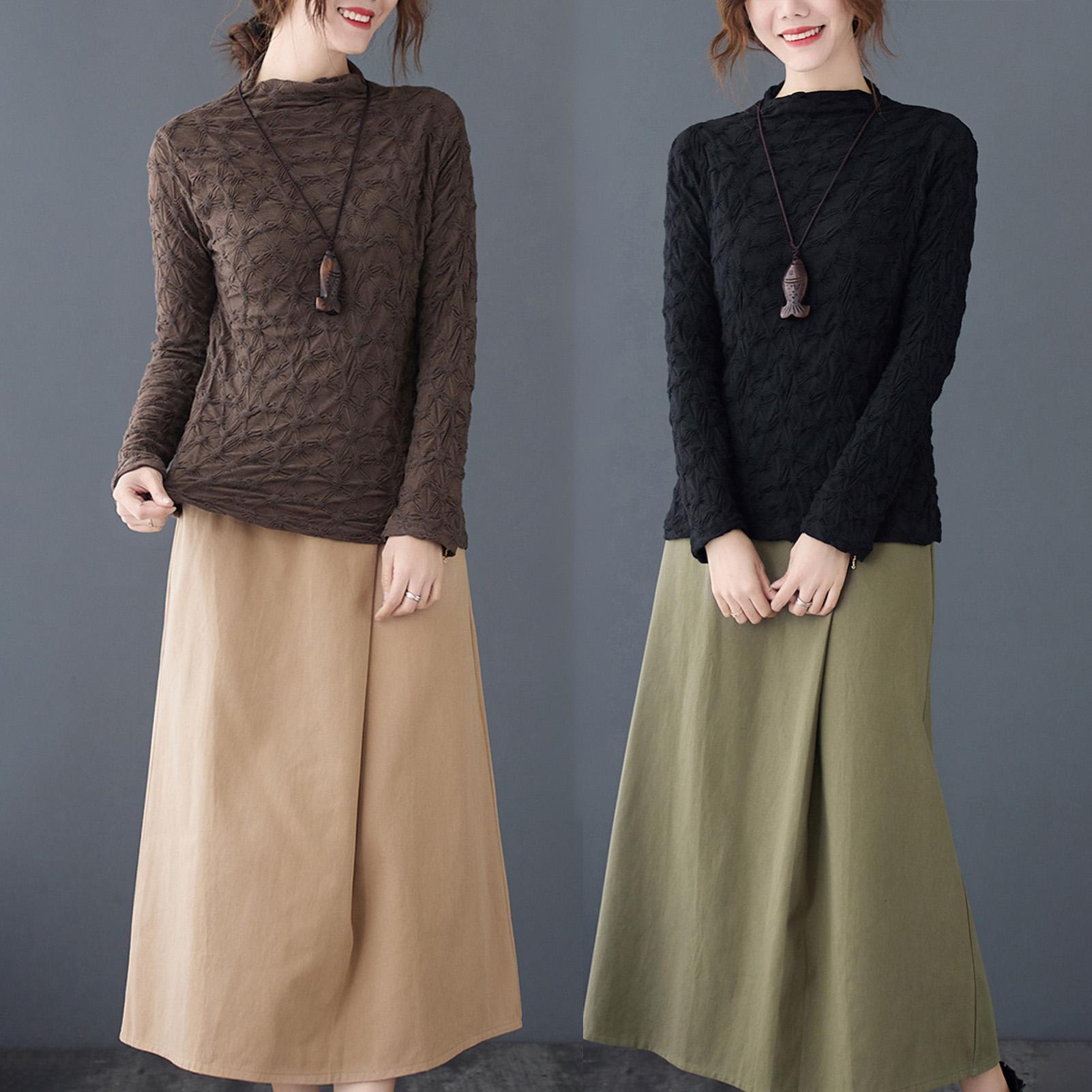 Women Vintage Skirt Irregular High Elastic Waist Pockets Plus Size Casual Loose A Line Skirt