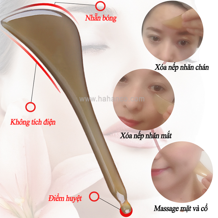 Dụng cụ massage ấn huyệt bằng sừng đầu vát đánh bay vết nhăn da mặt không cần dùng kem dưỡng