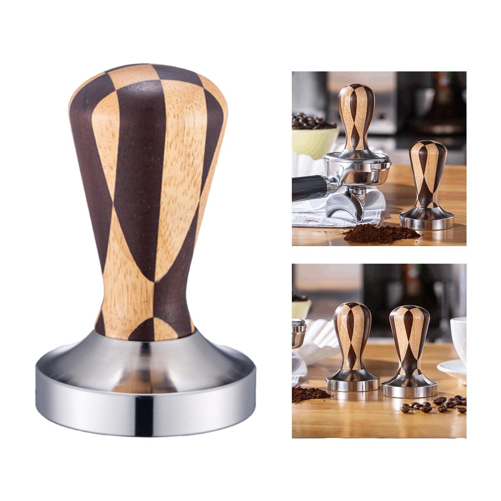 Espresso Coffee Tamper Solid Wood Handle Flat Base for Espresso Maker Barista Tools