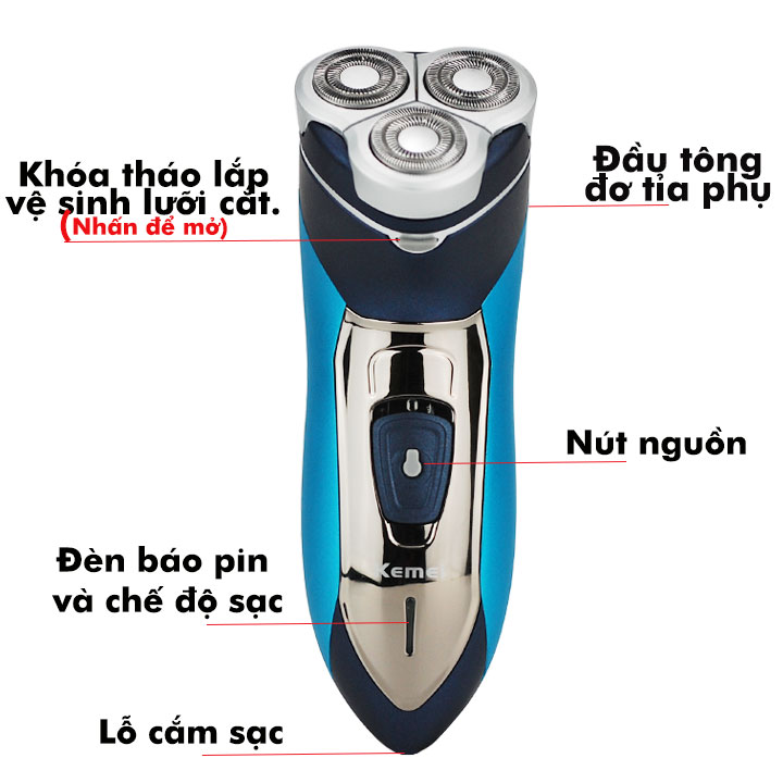 Máy cạo râu khô và ướt chuyên nghiệp Kemei KM-7390 lưỡi cắt 3D chống thấm nước có thể cạo kèm với bọt cạo râu dùng để cạo đầu, tỉa ria mép thích hợp sử dụng cá nhân hoặc tiệm tóc Tặng kèm cây nặn mụn 2 đầu tiện lợi