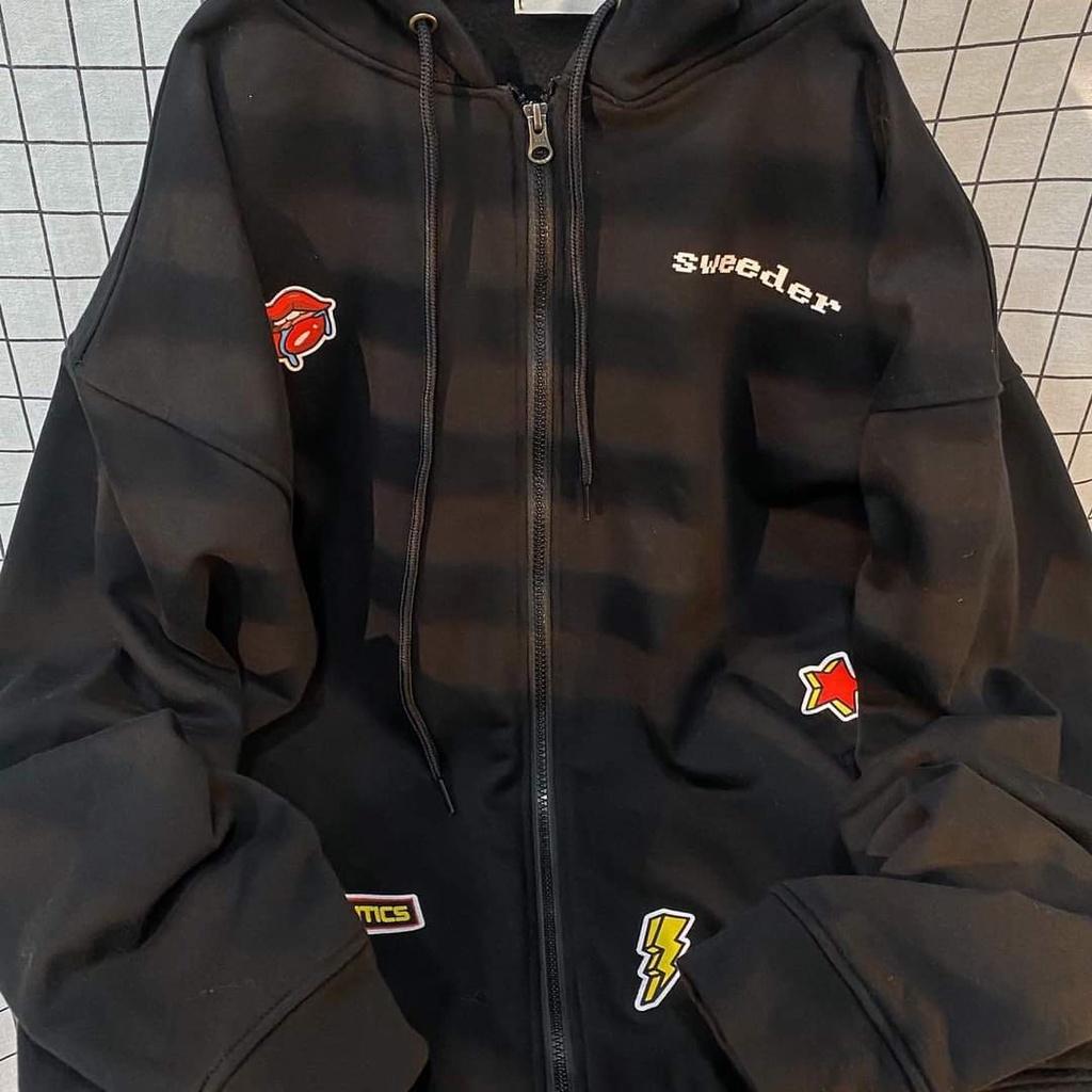 Áo Khoác Hoodie Zip ICON STICKER Jacket Dây Kéo Form Rộng Nam Nữ Vải Nỉ Bông Ulzzang