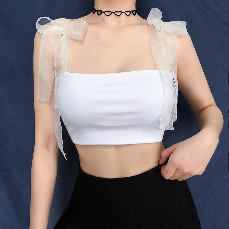 Áo croptop Áo croptop nữ trên phối dây voan áo mix được nhiều chân váy và quần jean, áo 2 dây 2 màu trắng đen xinhhh