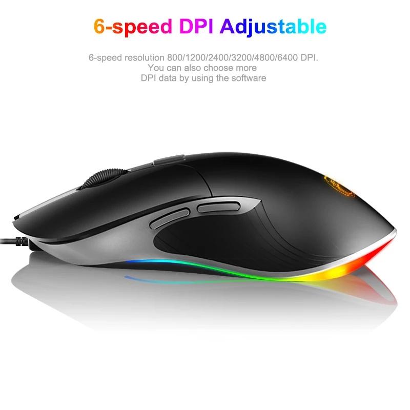 Chuột Game Thủ Máy Tính Có Dây Thiết Mause Với Cáp 6400DPI Led Chuột RGB USB Quang PC có Đèn Nền