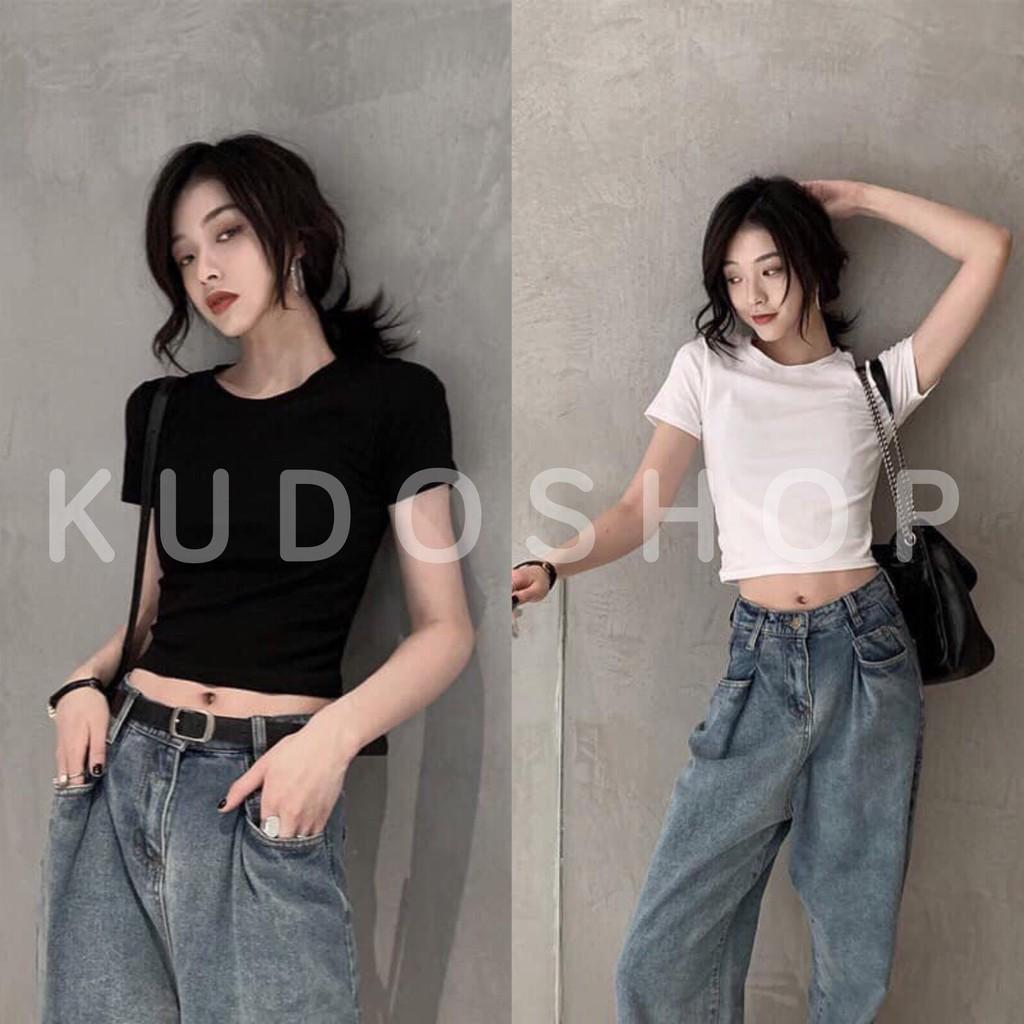 Áo thun cộc tay nữ dáng croptop ôm body sexy cá tính/ Áo crt trơn cổ tròn dáng ngắn thời trang hàn quốc_kudoshop