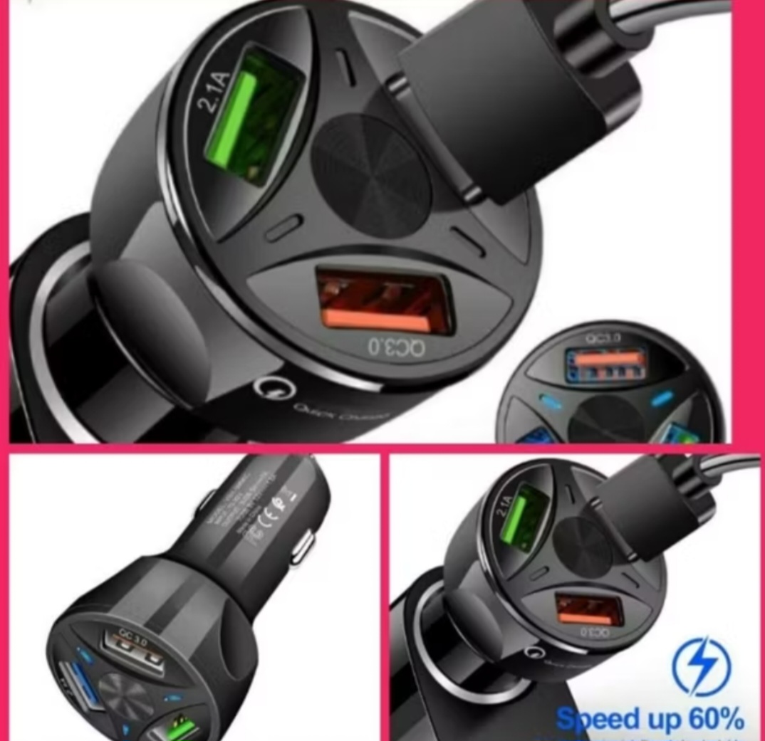 1 TẨU SẠC ĐIÊN THOAI 3 CỔNG TRÊN XE HƠI ÔTÔ CAO CẤP SẠC NHANH