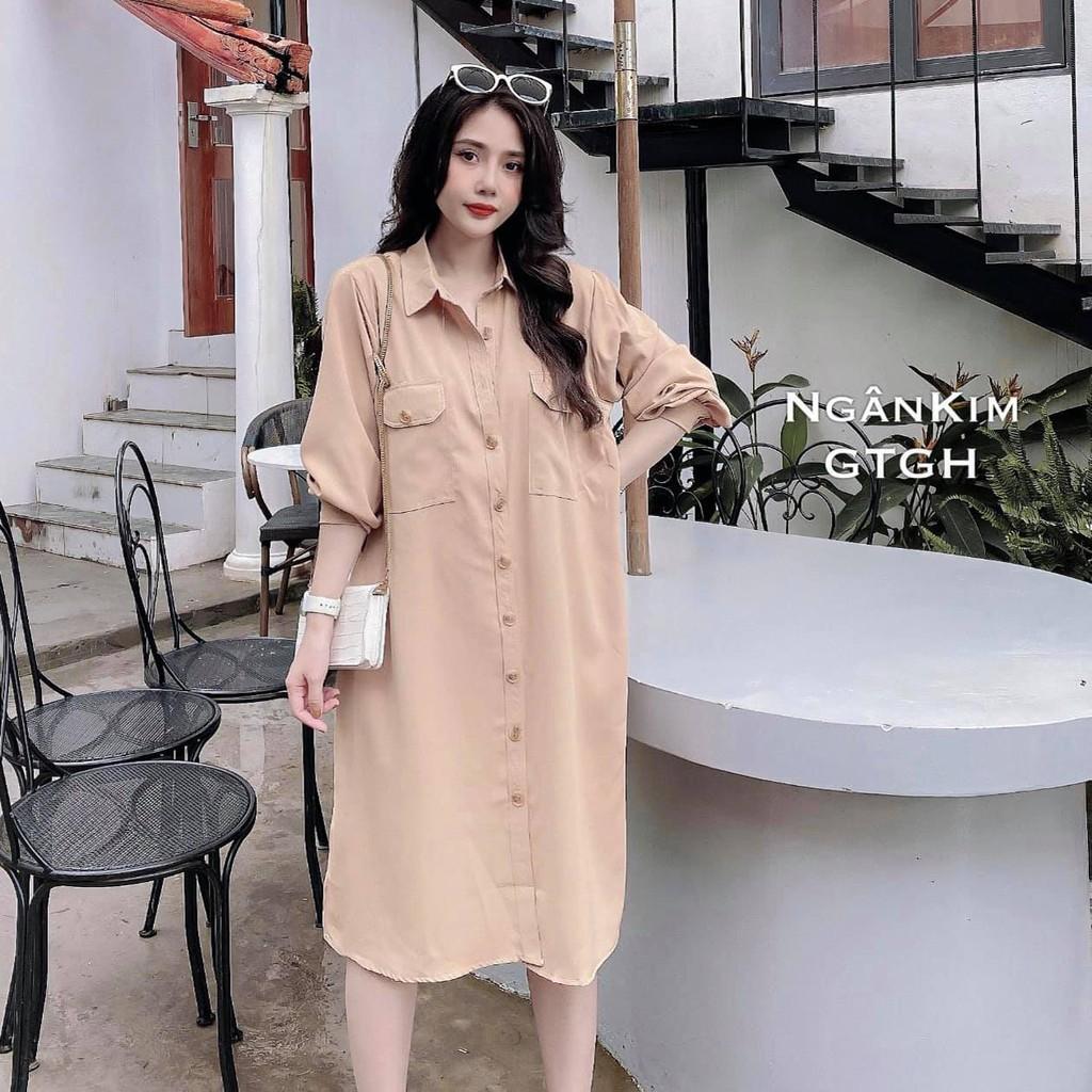 Váy Bầu Sơ Mi Kèm Đai Thắt Eo Váy Bầu Công Sở Dáng Dài HD4602 Honey Mommy