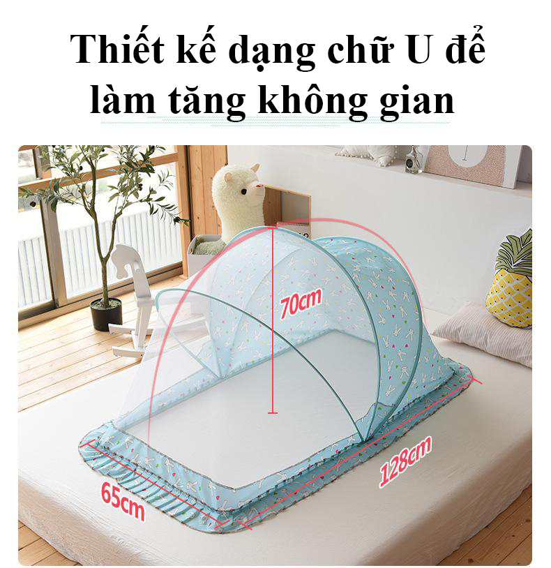 Màn chụp gấp gọn từ sơ sinh đến 5 tuổi  chống muỗi , côn trùng dài 128cm Có kèm túi xách, thích hợp cho việc cất giữ và mang đi ra ngoài