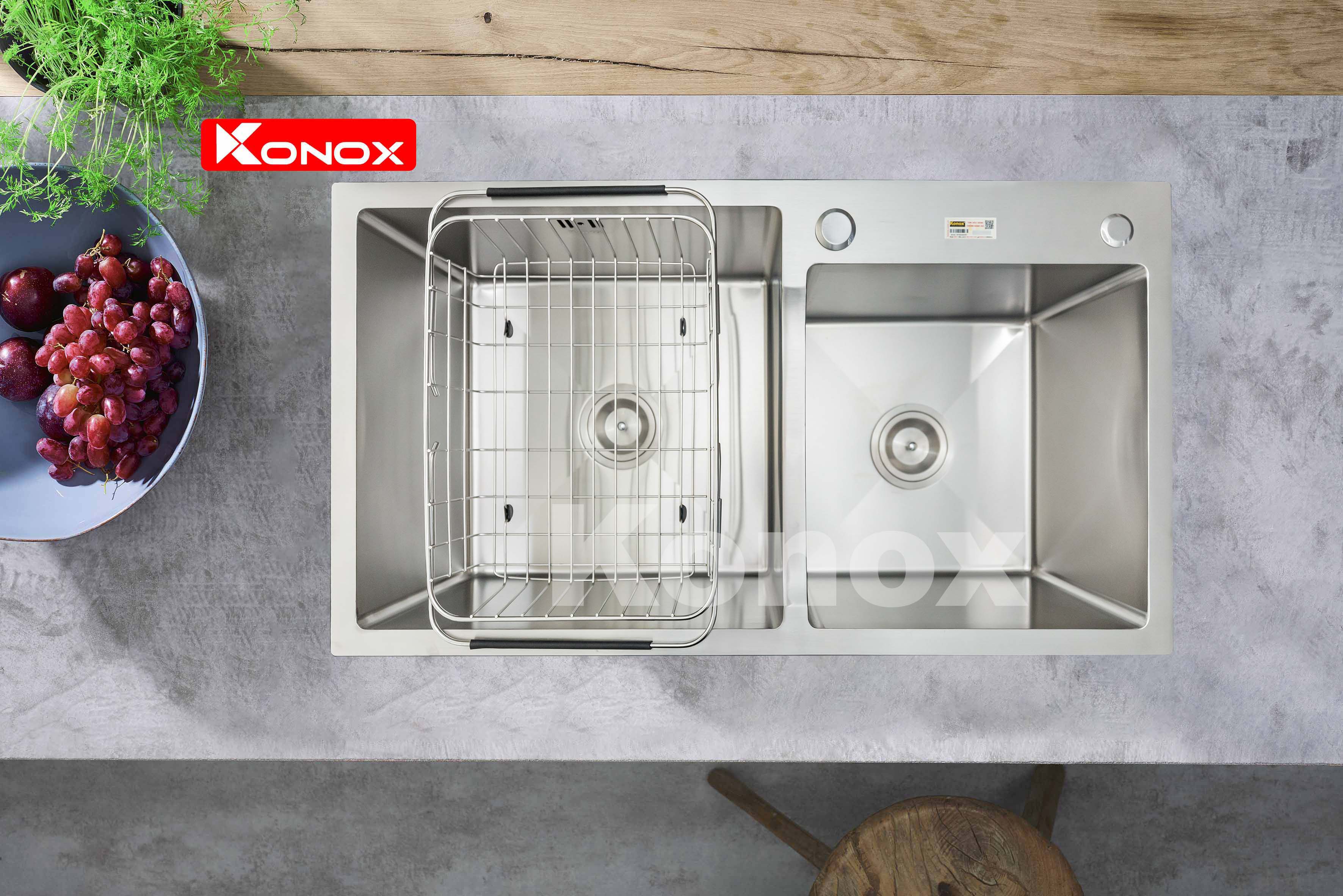 Chậu rửa bát Konox, Overmount Series, Model KN8245DO, Inox 304AISI tiêu chuẩn châu Âu, 820x450x228(mm), Hàng chính hãng