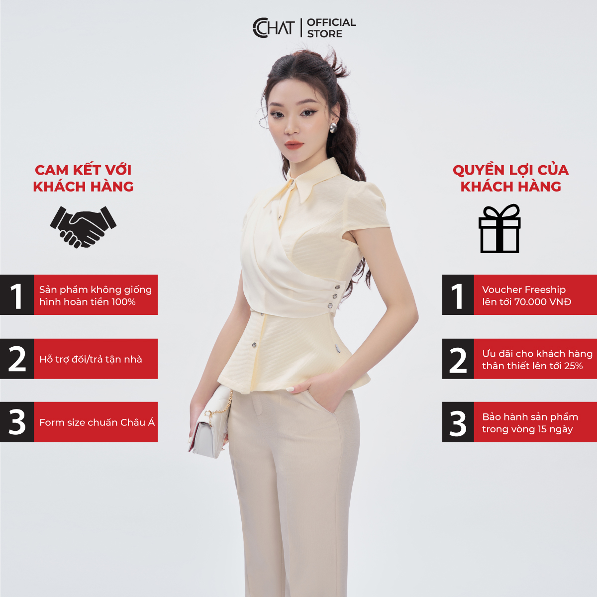 Áo Kiểu Nữ CCHAT Dáng Peplum Chất Tuytsi Cao Cấp 53FNS8008PT