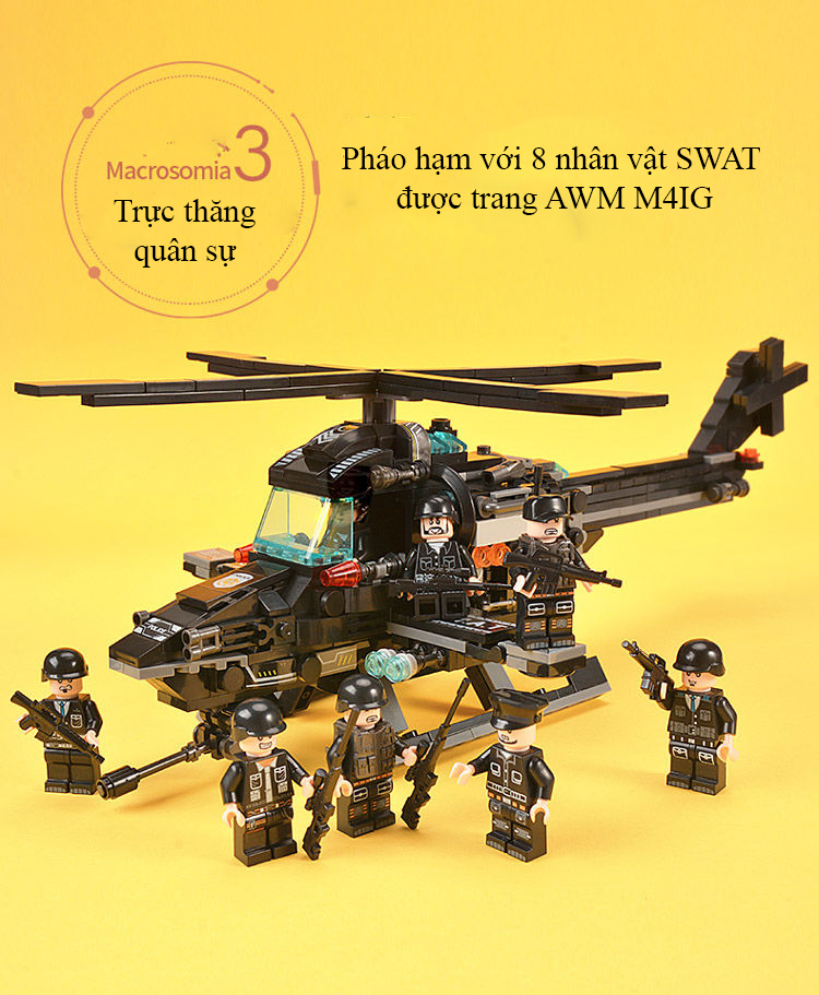 Bộ đồ chơi xếp hình cảnh sát KAVY NO.8807 với hơn 820 chi tiết với robot, máy bay, xe cảnh sát... kèm hộp đựng