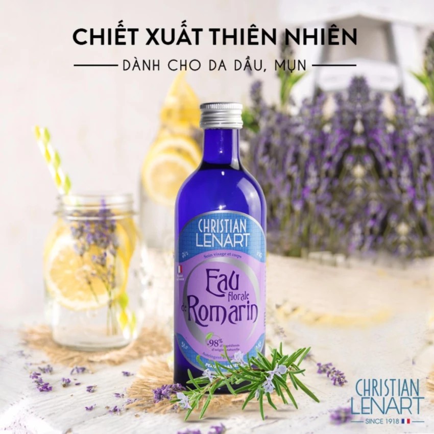 Nước Hoa Hồng Chiết Xuất Từ Cánh Hoa Hương Thảo Romarin Christian Lenart 200ml + Tặng Kèm 1 Móc Khóa Hình Tour Eiffel Viền Đỏ