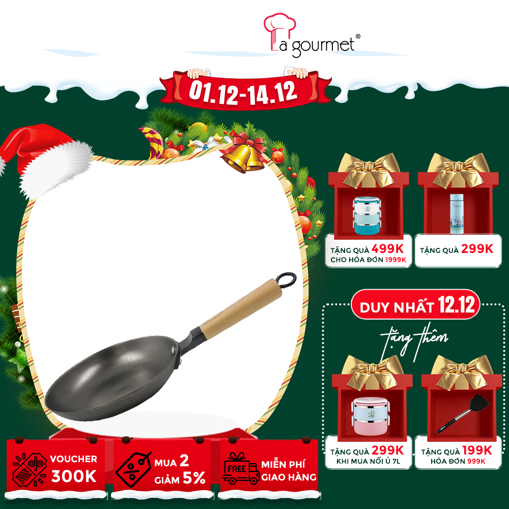 Chảo gang cao cấp La gourmet Nitrigan 24cm cạn - 367501 (siêu bền, không bong tróc, an toàn sức khỏe)