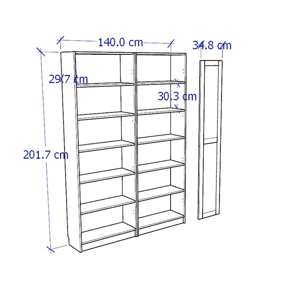 JELLY, Kệ sách 6 tầng 2 gian cửa kính cổ điển SHE_068, 160x30x202cm