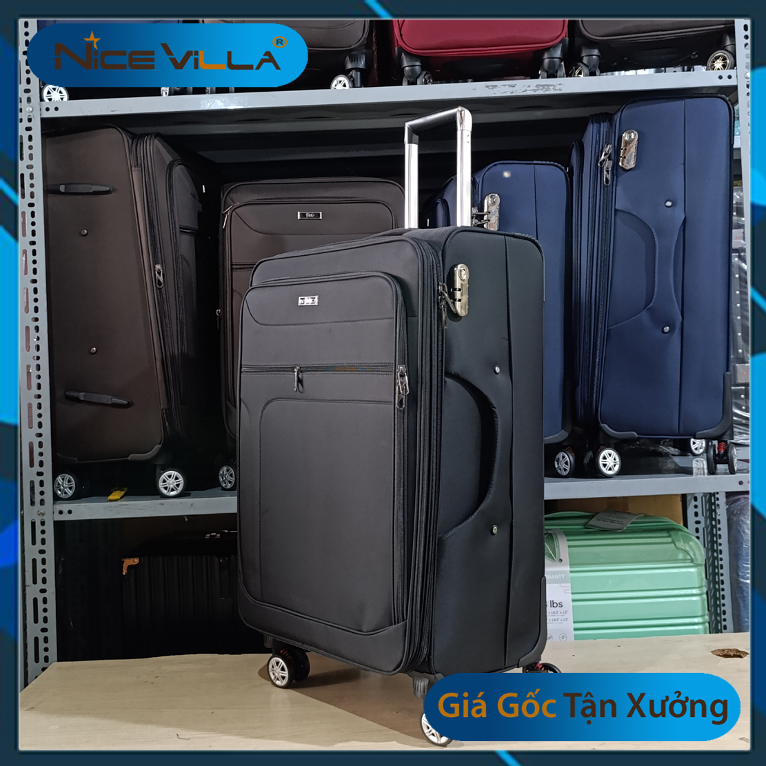 Vali Vải Cao Cấp Khóa Kéo Mở Rộng Size 202428 Inch - Màu Đen - Size 28 Inch