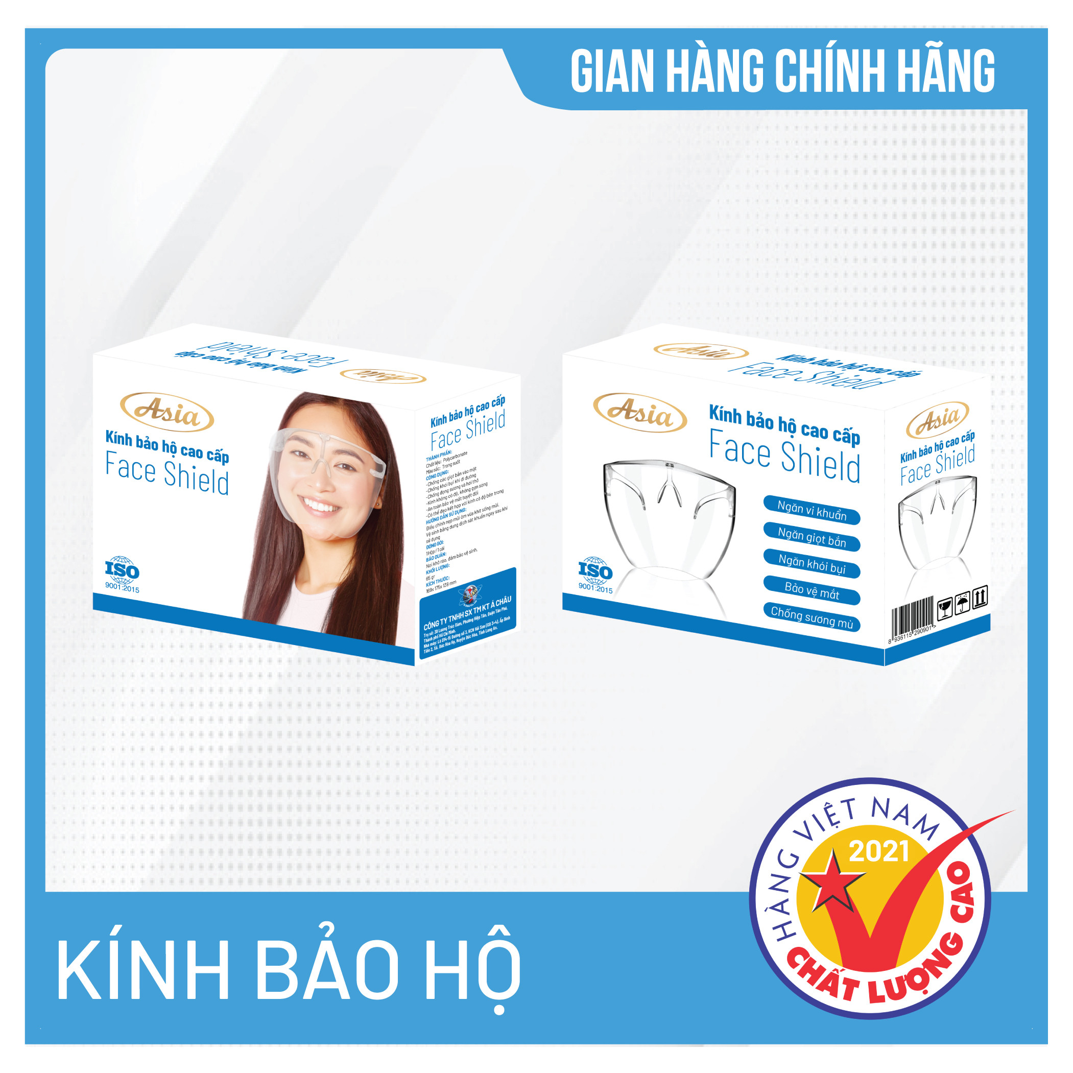 Kính bảo hộ cao cấp Asia Face Shield - Phòng chống dịch, chống khói bụi, chống đọng hơi thở, bảo vệ mắt