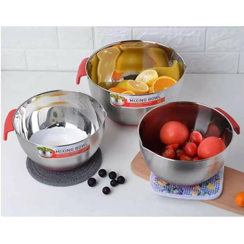 Tô Trộn Inox Cap Cấp Đáy Bọc Silicon Có Tay Cầm 24cm MIX1242