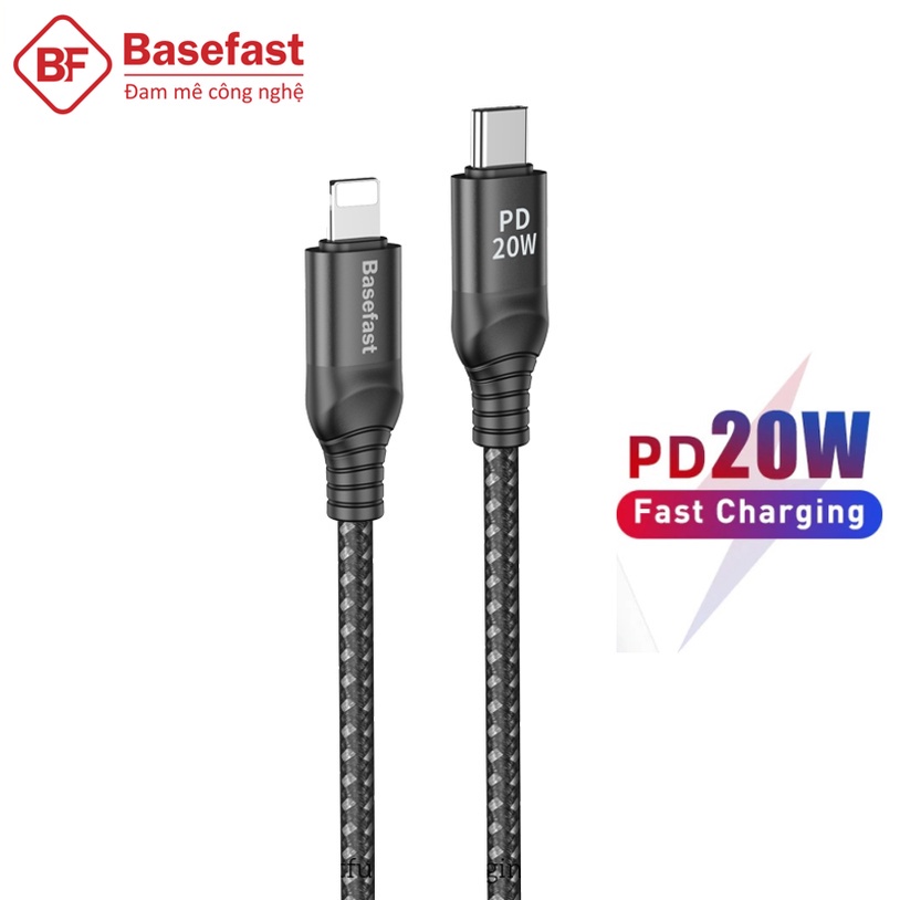 Dây sạc IP 20W Chính hãng Basefast - Cáp bọc dù siêu bền 1m 2m cho IP 11 12 pro 13 pro max 14 max CSPD6 - Hàng Chính Hãng