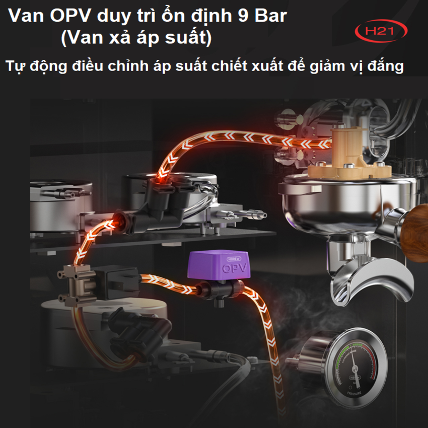 Máy pha cà phê Espresso, Cappuccino, Latte chuyên nghiệp thương hiệu HiBREW H21 - Công suất 3000W - Hàng chính hãng