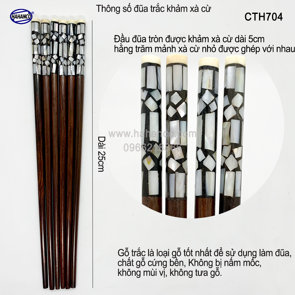 Đũa gỗ Trắc đầu cẩn xà cừ hoa văn thủ công, đẹp mắt (10 đôi) CTH704 - Tặng kèm hộp đẹp làm quà biếu