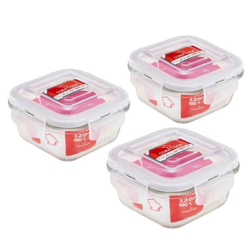 Bộ 4 hộp đựng cơm trữ thức ăn thực phẩm thủy tinh chịu nhiệt 2 hộp chữ nhật 370ml và 2 hộp tròn 400ml -CCR4L34