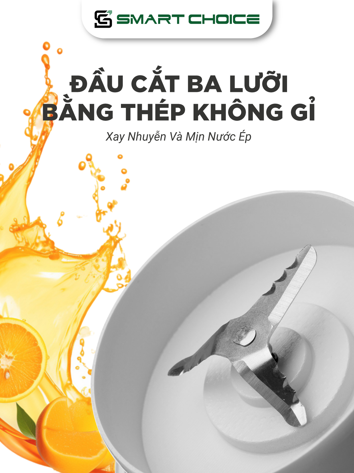 Máy Xay Sinh Tố Cầm Tay SmartChoice Hàng Chính Hãng SCG-ST001 Pin Sạc, May Xay Hoa Quả Mini 70W 400ml 3 Lưỡi