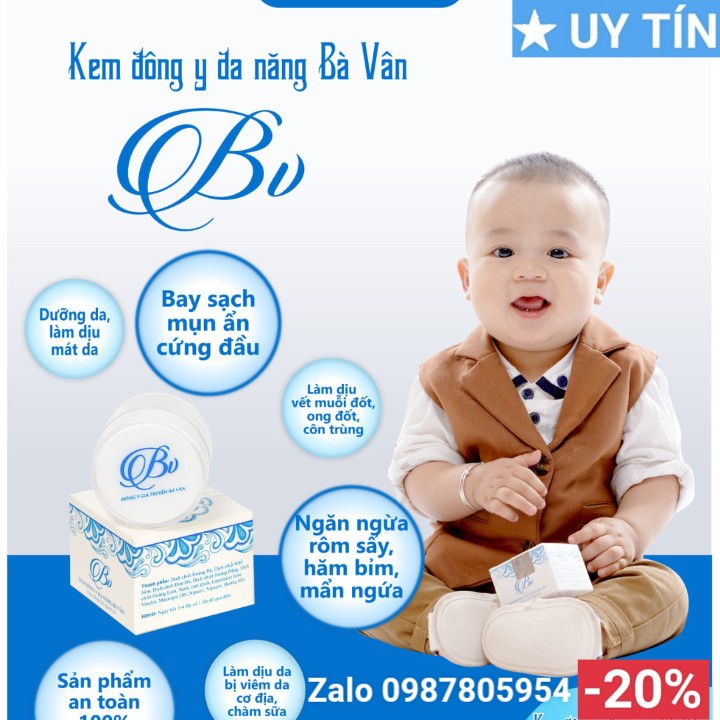 Kem Đông Y Đa Năng Bà Vân, Ngăn Ngừa Tất Cả Các Vấn Đề Về Da Cho Bé như: Rôm sẩy, hăm bỉm, mẩn ngứa, mụn nhọt, muỗi đốt, côn trùng cắn, nhiệt miệng... - Sản phẩm của đông dược Bà Vân