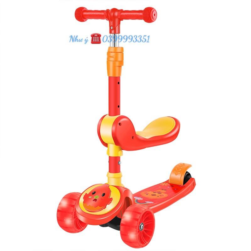 Xe Scooter, Xe Trượt Cho Bé Bánh Có Đèn ,Có Nhạc, có ghế 3 in 1 Chịu Lực 90KG