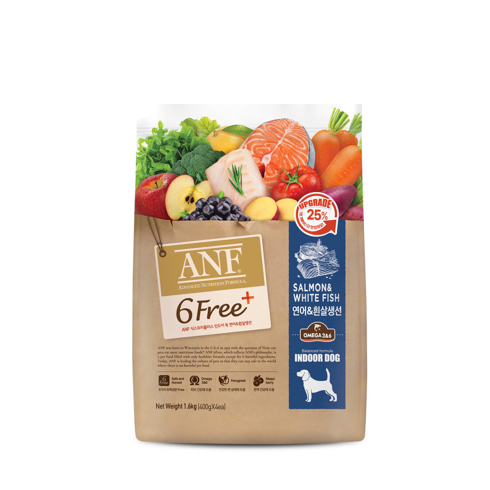 ANF 6Free+ thức ăn cao cấp dành cho chó - Vị CÁ HỒI &amp; CÁ TRẮNG 1.6Kg