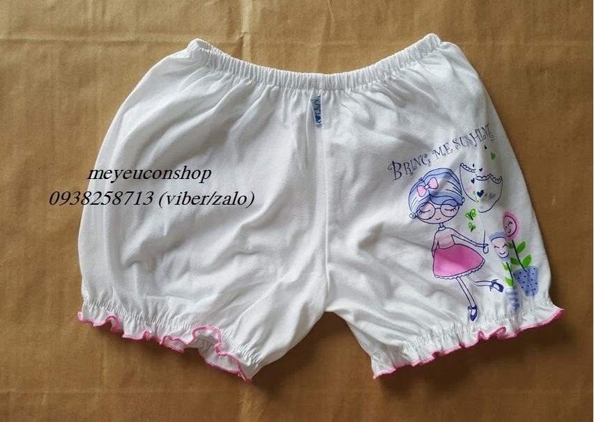 (8-16kg) QUẦN ĐÙI PHỒNG COTTON TRẮNG IN HÌNH DỄ THƯƠNG CHO BÉ GÁI JOU