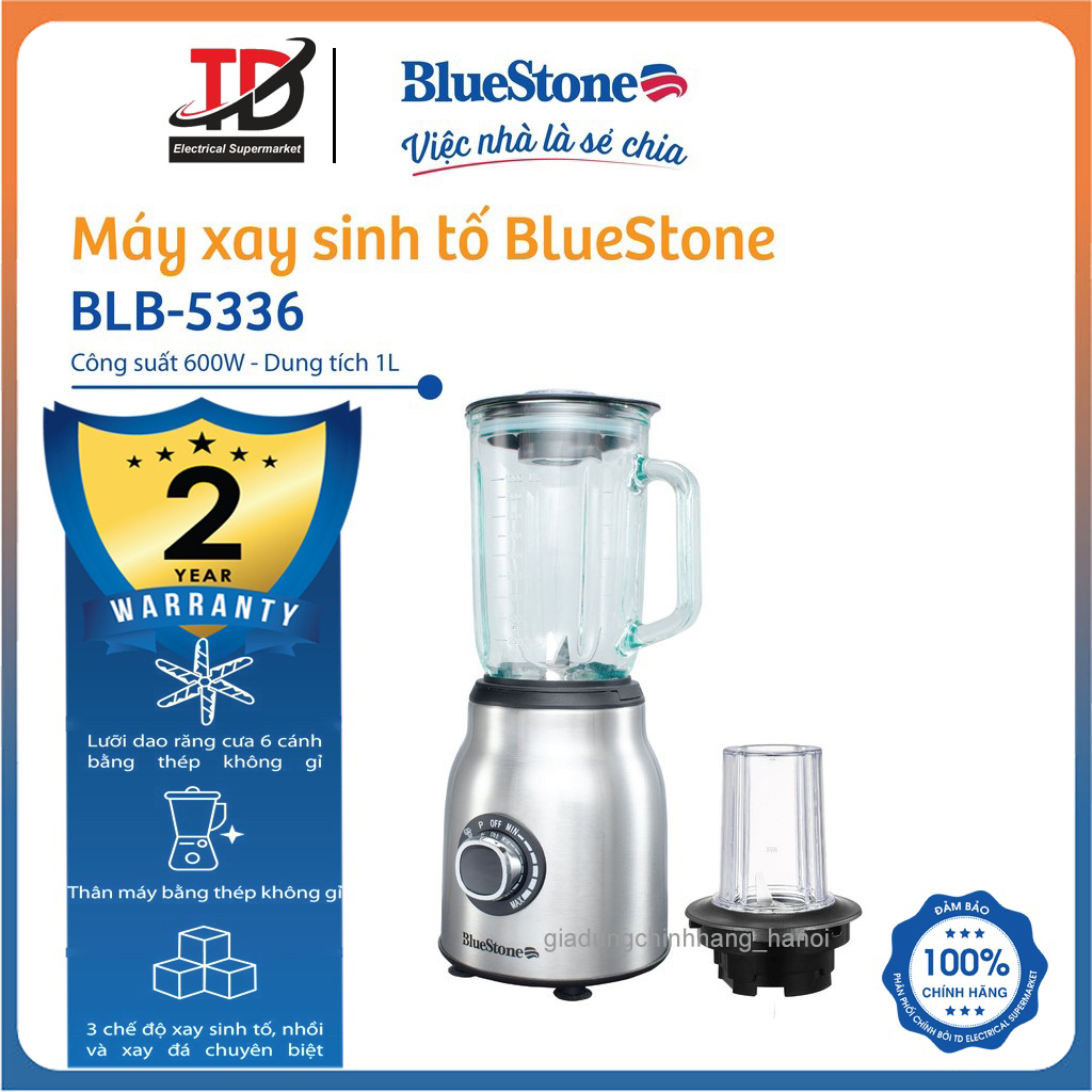 Máy Xay Sinh Tố BlueStone BLB-5336, Công Suất 600W, Cối Thủy tinh 1.0Lit, Hàng Chính Hãng