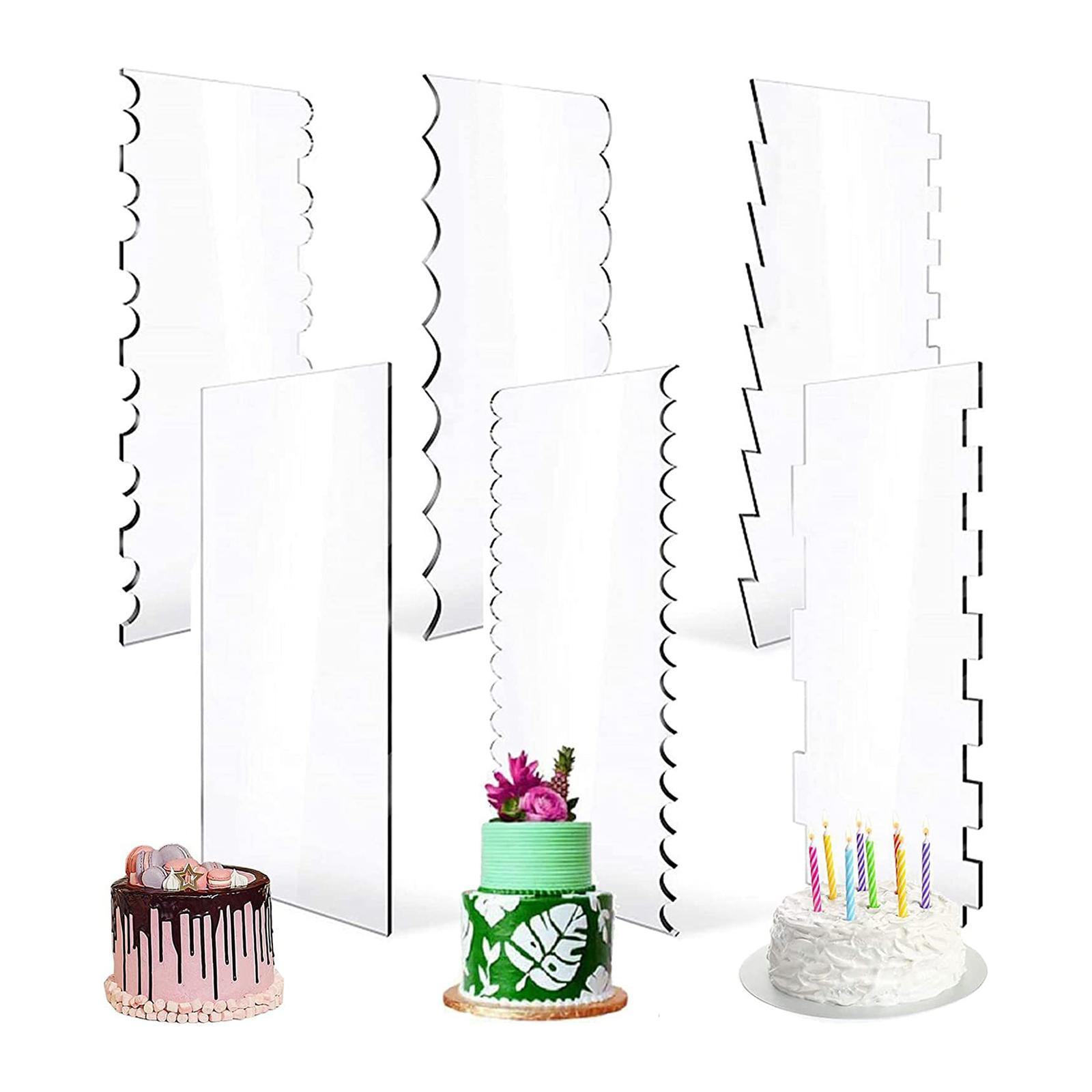 6 Pieces Transparent Acrylic Cake Scraper Patterned Edge Scraper for Wedding