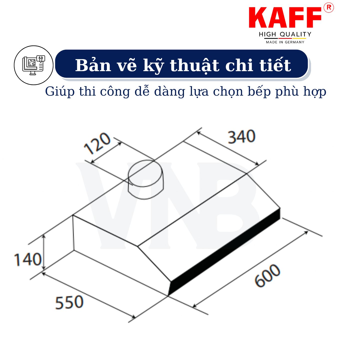 Máy hút mùi cổ điển màu đen 600mm KAFF KF_638B Tặng bộ lọc than thay thế _ Hàng Chính Hãng