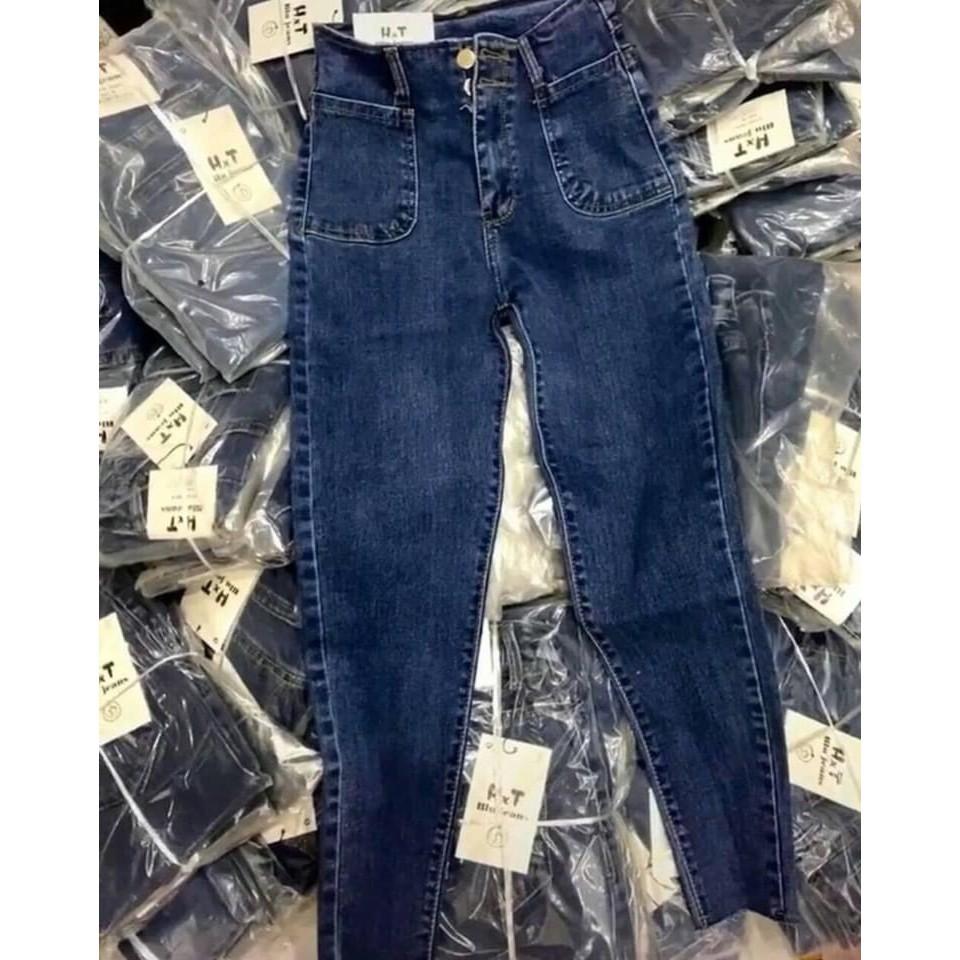 Quần jeans nữ cạp cao trên rốn siêu co giãn form dáng ôm siêu cao cấp