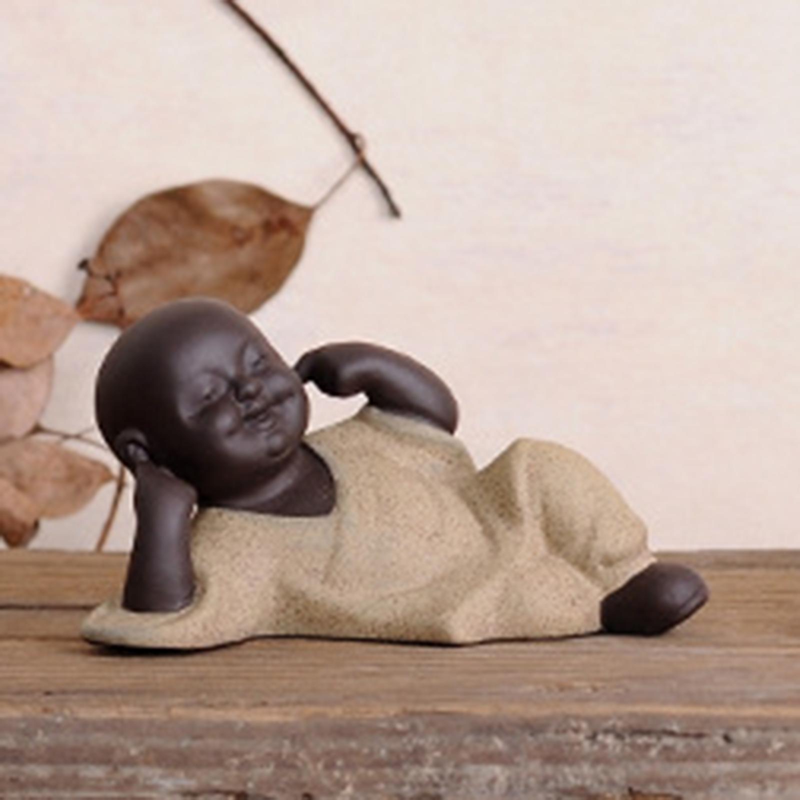 Laughing Buddha Statue Little Monk Figurine Tea Pet for Desk