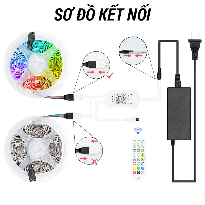 Bộ Đèn LED RGB 5050 Kết Nối Bluetooth Cảm Biến Nhạc